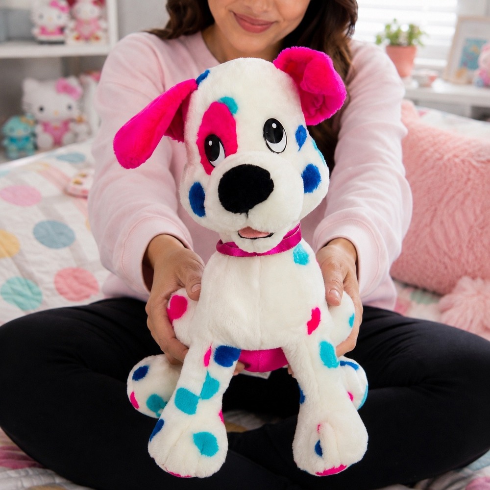 Ace Play-By-Play Dalmatian Dog Plush Pink Blue Polka Dot Stuffed Animal Y2K